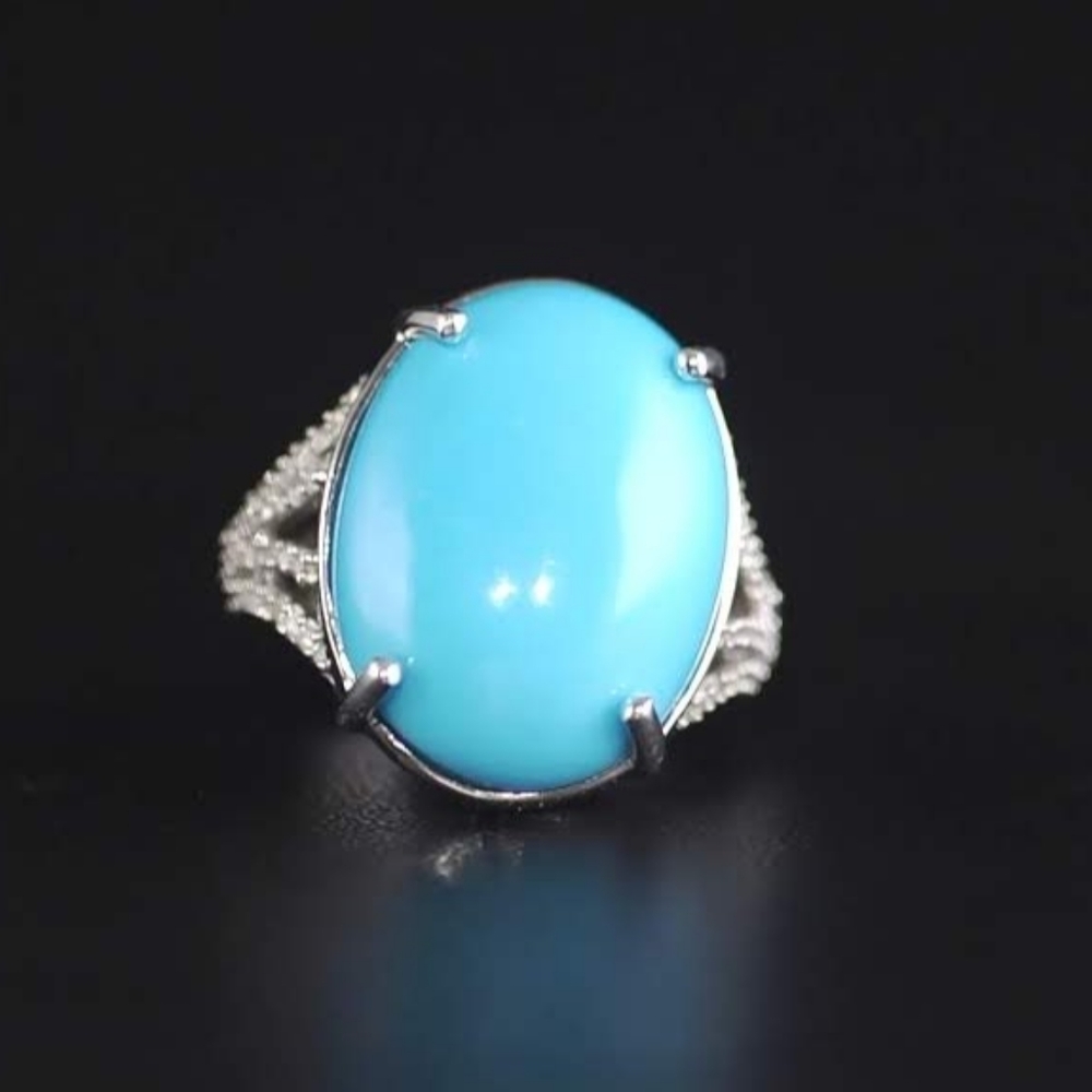 NEW Premium Arizona Sleeping Beauty Turquoise & Zircon Ring Size 6